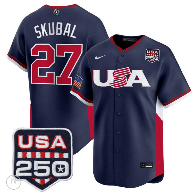 Men Team USA World Baseball Classic 250 America Patch #27 Tarik Skubal  blue 2026 MLB Jersey->more jerseys->MLB Jersey
